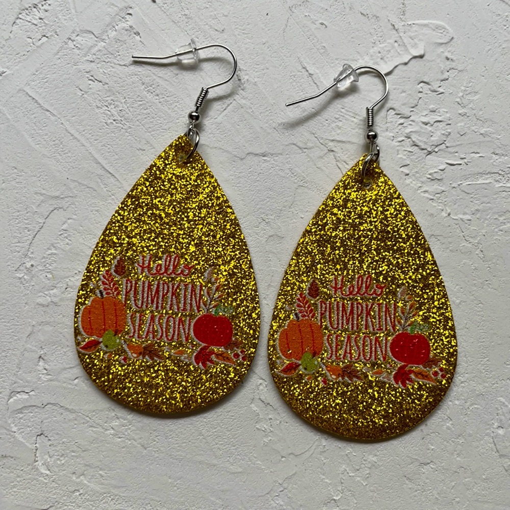 5 for $25 Tear drop soft leather pumpkin fall earrings